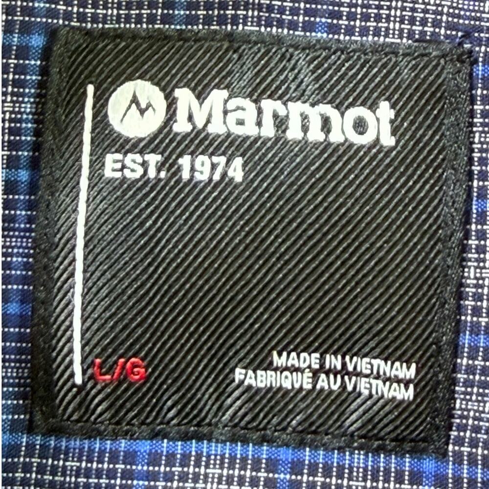 Marmot Men Blue Large Plaid Button Front Outdoor Hiking Travel Casual Shirt - Picture 3 of 8
